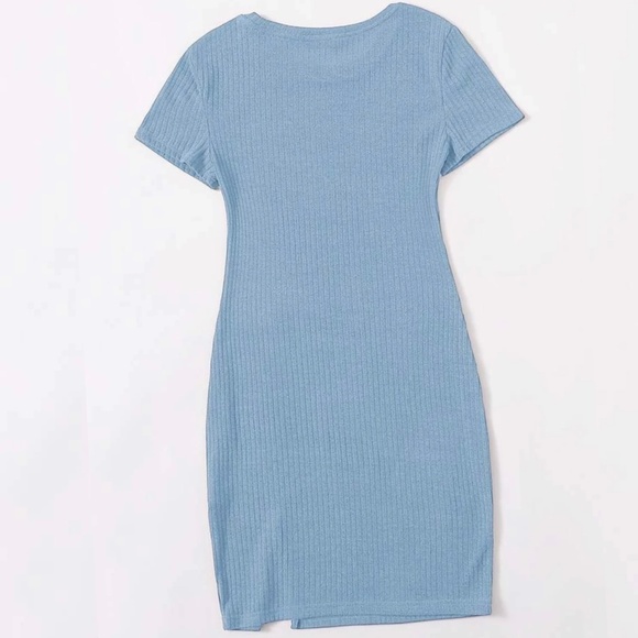 Baby blue Rib-knit Split Hem Bodycon Mini Dress (size M) - Picture 2 of 3